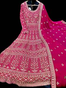 Ladies Suits Gowns: (Video clip attached)Chiffon georgette Based bridal style heavy design stones work With heavy embroidery Work at front and back Designer Flared Kameez /Gown And netting Based Embroidery Work heavy Dupatta