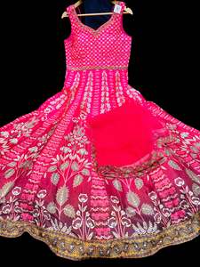 Silk based printed with Mirror work heavy flared gown and dupatta