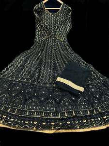 Ladies Suits Gowns: Netting Based Lakhnavi Embroidery Work With Sequins Work All Over Lehnga And Crop Top Designer Blouse And Georgette Sequined Dupatta