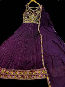 Georgette chinnon Based embroidery with hand work neck design and embroidery wor&hellip;