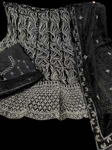 Black color full of stones work with embroidery work all over heavy flared netti&hellip;