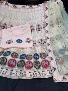 Pastel Rosegold Pink color georgette based heavy embroidery work multiflared ver&hellip;