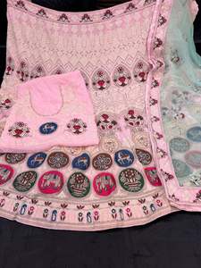 Baby Pink color georgette based heavy embroidery work multiflared very heavy leh&hellip;