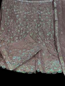 Party Wear Lehnga: Dusky color Netting based embroidery work multiflared beautiful lehnga with embroidery work design in blouse and embroidery dupatta (Unstitched Lehnga)