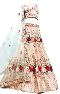 Silk based embroidery work with stone work lehnga & netting dupatta