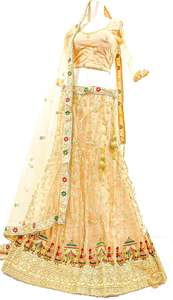 (SIZE 42 (Upto 46))Golden Beige Colour Netting Based Beautiful Multicoloured Emb&hellip;