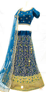 Size 42(upto 46) Peacock Blue & Deep Olive green colour shimmer thread embroider&hellip;