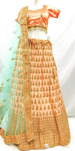 Size 40(upto 44) Pastel Peach colour golden shimmer thread embroidery work desig&hellip;