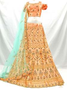 Size 44(upto 48) Peach colour silk based heavy embroidery work on Blouse & Lehng&hellip;
