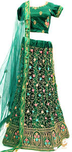 Deep Forest Green colour netting based beautiful embroidered heavy work flared d&hellip;