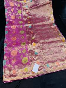Saree 1: Organza silk very soft brocade saree with stone work and tessels attach on Pallu