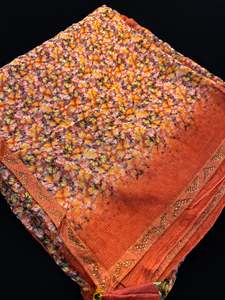 Saree 1: Pure Georgette Based With Floral Print Soft Saree With Stone Work border