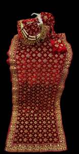 Groom Pagdi Groom Sherwani Dupatta: Maroon colour velvet based golden printed Dulha Pagdi With dupatta set