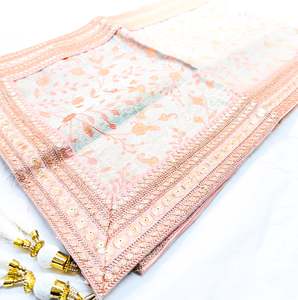 Groom Pagdi Groom Sherwani Dupatta: Mint & Peach colour brocade silk based embroidery work border Dulha Sherwani Dupatta