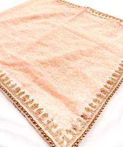 Groom Pagdi Groom Sherwani Dupatta: Peach colour georgette based lakhnavi work Dulha Sherwani Dupatta