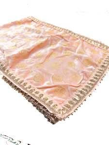 Groom Pagdi Groom Sherwani Dupatta: Peach colour velvet silk based Dulha Sherwani Dupatta