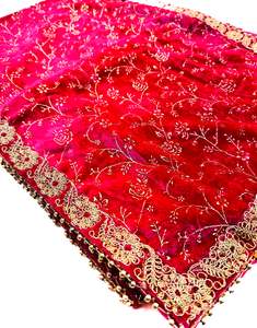 Groom Pagdi Groom Sherwani Dupatta: Hot Pink colour velvet based golden print work Dulha Sherwani shawl