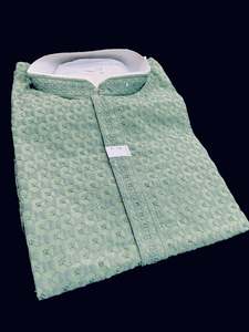 Pastel Mint color rayon based Chikankari with sequinned work Men’s short lengt&hellip;
