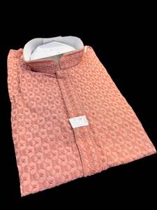 Crepe Pink color rayon based Chikankari with sequinned work Men’s short length&hellip;