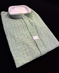 Pastel Mint color rayon based Chikankari with sequinned work Men’s short lengt&hellip;