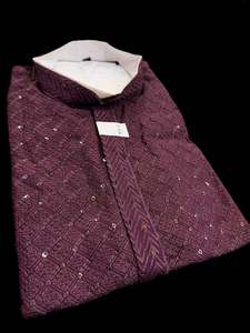Wine color rayon based Chikankari with sequinned work Men’s short length kurti&hellip;