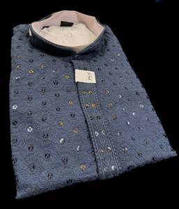 Dark Grey color rayon based Chikankari with sequinned work Men’s short length &hellip;