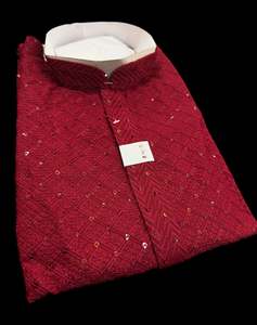 Maroon color rayon based Chikankari with sequinned work Men’s short length kur&hellip;