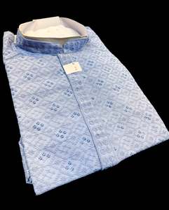 Lite Grey Blue color rayon based Chikankari with sequinned work Men’s short le&hellip;