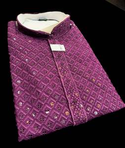 Purple wine color rayon based Chikankari with sequinned work Men’s short lengt&hellip;