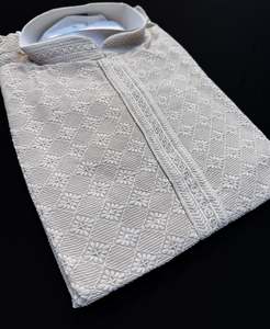 Bone Grey color rayon based Chikankari with sequinned work Men’s short length &hellip;