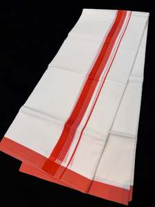 Mens Dhoti Mundu Gamcha: Woven Cotton Kerala Mundu / Dhoti in White ( 3.75 mtrs )