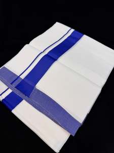 Mens Dhoti Mundu Gamcha: Woven Cotton Kerala Mundu / Dhoti in White ( 3.75 mtrs )