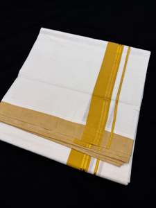 Mens Dhoti Mundu Gamcha: Woven Cotton Kerala Mundu / Dhoti in off White ( 4 mtrs )