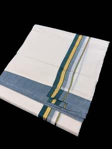 Mens Dhoti Mundu Gamcha: Woven Cotton Kerala Mundu / Dhoti in off White ( 4 mtrs )