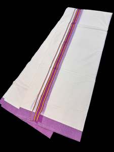 Mens Dhoti Mundu Gamcha: Woven Cotton Kerala Mundu / Dhoti in off White ( 4 mtrs )