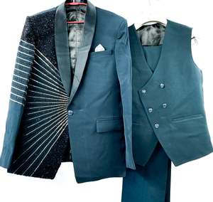 Dark Green color with Black Cutdana stones work with Embroidered Italian Tuxedo Suit