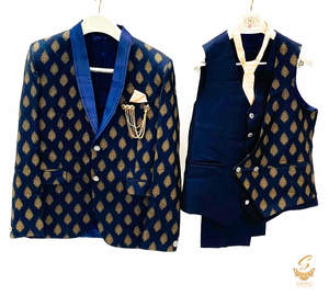 Nevi blue colour beautiful brocade jodhpuri suit
