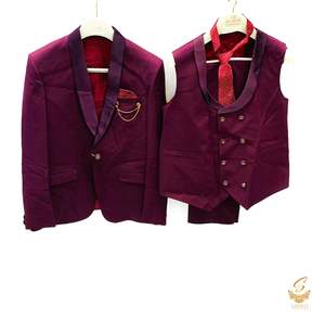 Mens Suit: Dark Burgundy colour Mens 4 Piece suit