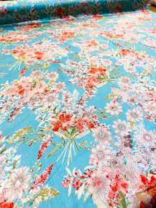 pastel blue color base with floral print beautiful soft Japanese Satin (per mete&hellip;