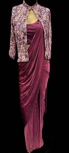 Readymade Sarees 1: Lycra Blouse with Readymade saree and Malmal Georgette sequined work Floral design Jacket
