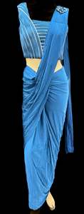 Readymade Sarees 1: Peacock Blue colour Size 38 (Upto 40)stone work designer readymade blouse with Readymade Saree