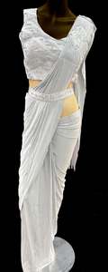 Readymade Sarees 1: Lite Grey color Size 40 (Upto 42) stone work designer readymade blouse with Readymade Saree