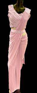 Readymade Sarees 1: Lite Pink color Size 38 (Upto 40) stone work designer readymade blouse with Readymade Saree