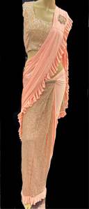 Readymade Sarees 1: Rosegold color Size 40 (Upto 42) Sequinned work designer readymade blouse with Readymade Saree