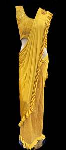 Readymade Sarees 1: Dark Gold color Size 40 (Upto 42) Sequinned work designer readymade blouse with Readymade Saree