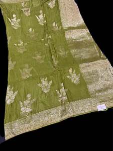 Silk Sarees 2: Henna Green color Beautiful Very Soft Pure Dola Silk Beautiful Saree (very soft to set the pleates)