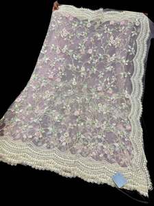Heavy Work Sarees 1: (Video Clip attached )Pastel lilac Pink color Heavy work designer Saree with netting base fabric and stones work design all over with heavy embroidery work