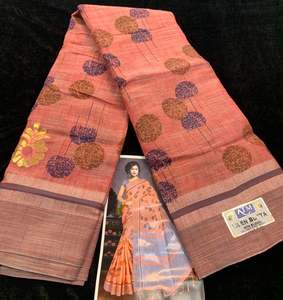 Pink shade floral print linen saree