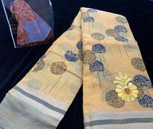 Cotton Sarees 1: pastel orange shade floral print linen saree
