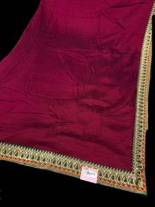 Plain Printed Sarees 1: Wine color Beautiful stonework and embroidery work border design beautiful very soft Georgette Saree with contrast green color blouse(slight variation in color is possible)